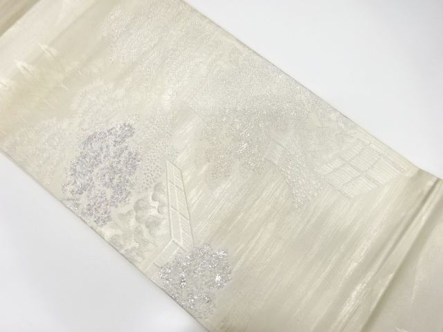 JAPANESE KIMONO / ANTIQUE FUKURO OBI / SILK / WOVEN TREE & SCENERY IN THE PAST